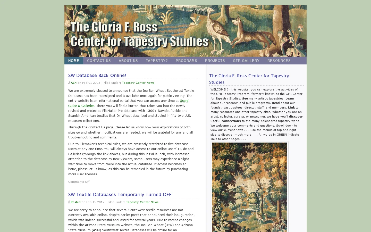 GFR Tapestry Program 首页截图