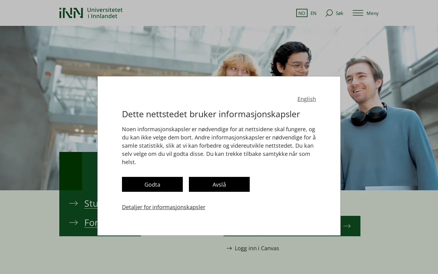 Forside - Universitetet i Innlandet 首页截图