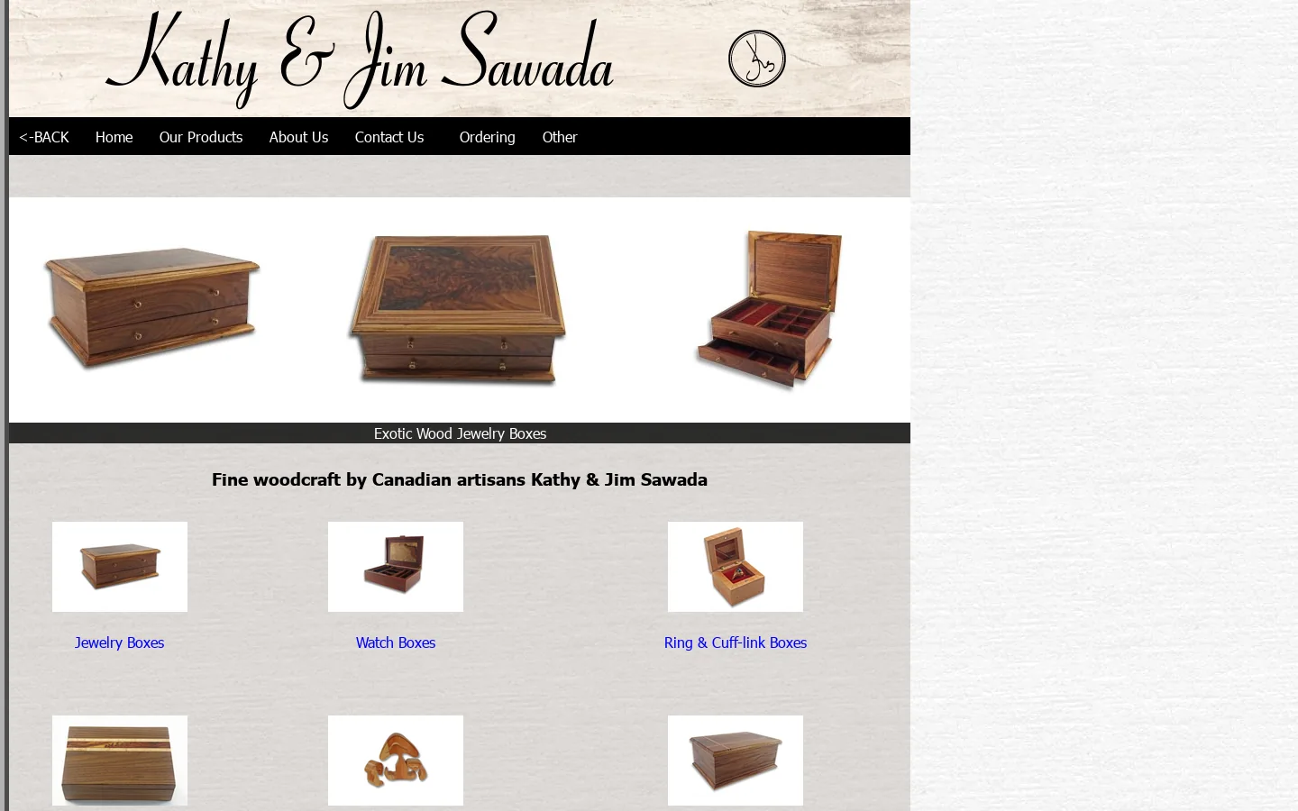 Exotic Wood Jewelry Boxes, Tableware & Urns by Kathy and Jim Sawada, Toronto, Canada 首页截图