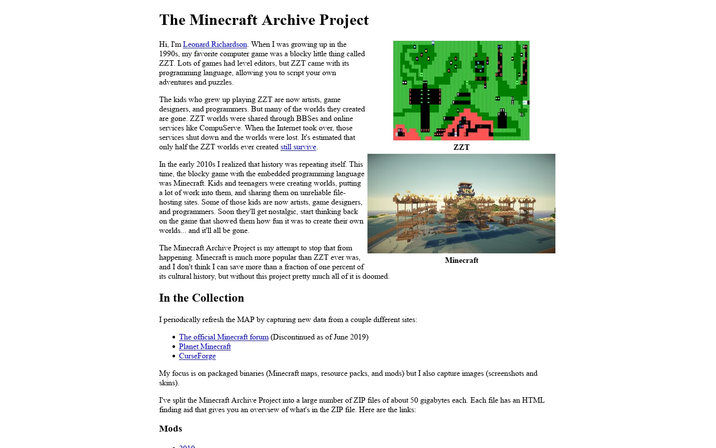 The Minecraft Archive Project 首页截图
