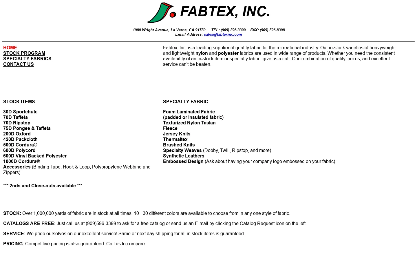 Fabtex, Inc. is a leading supplier of quality fabric for the recreational industry 首页截图