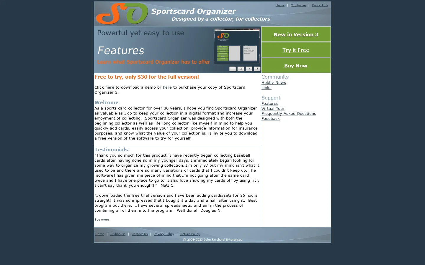Sportscard Organizer 首页截图