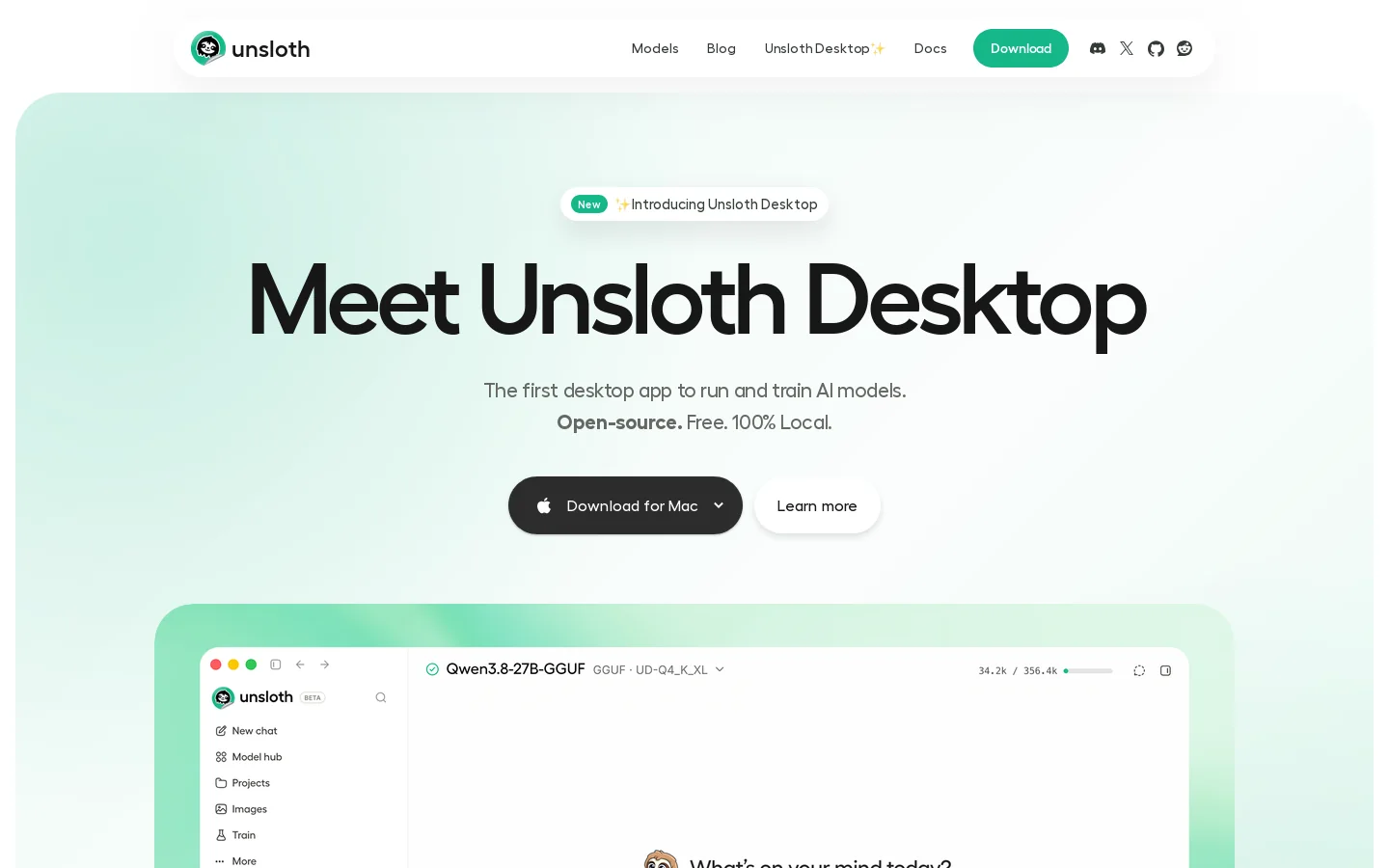 Unsloth 首页截图