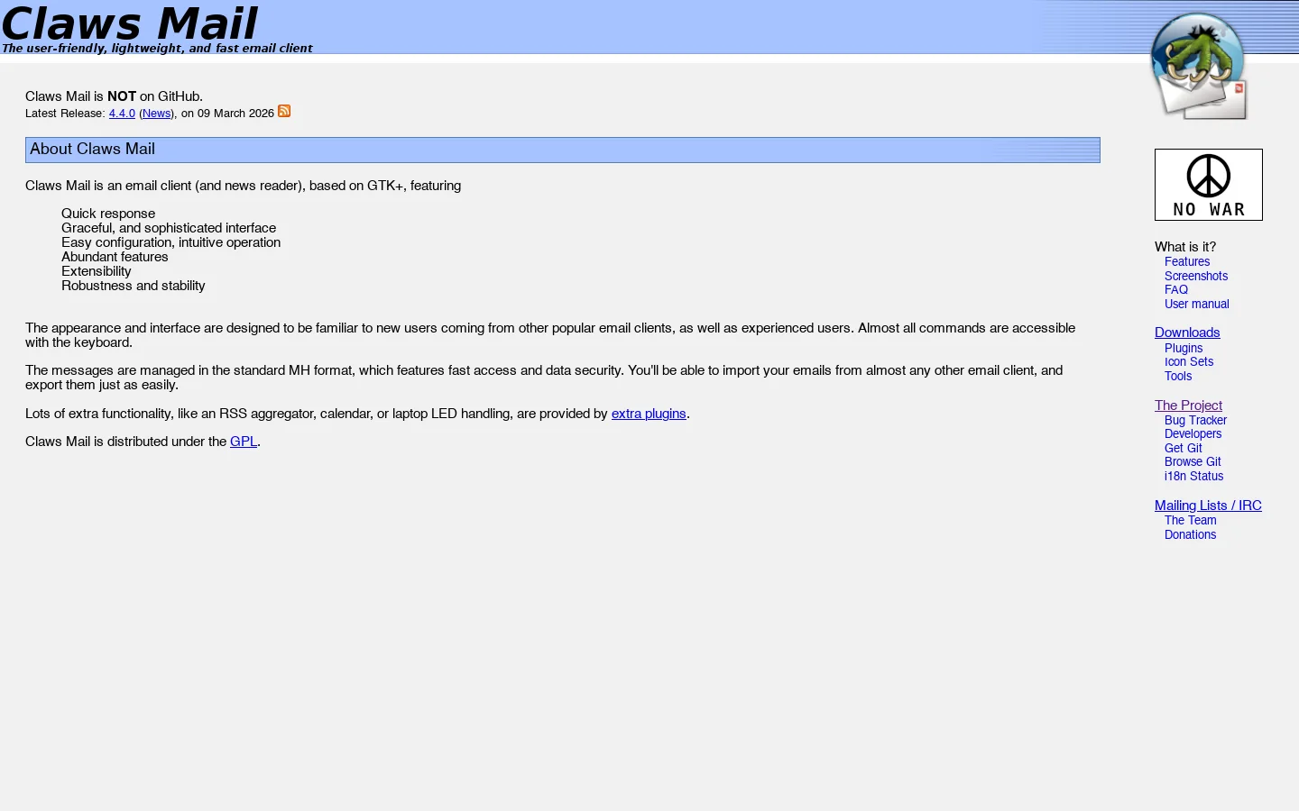 Claws Mail 首页截图