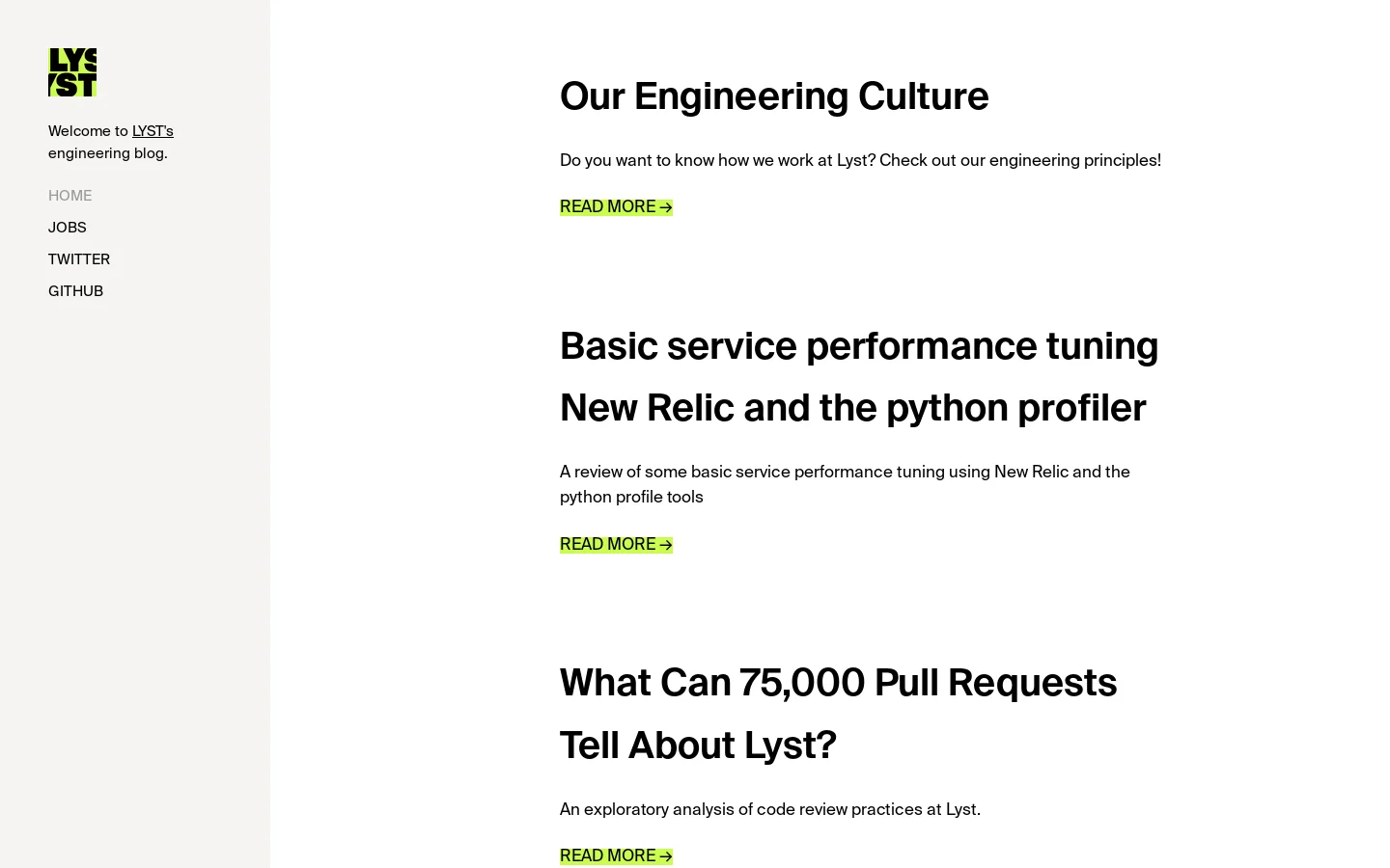 Lyst Engineering Blog 首页截图