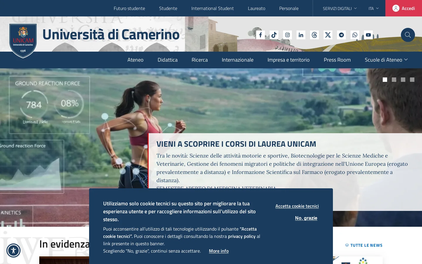 Università di Camerino | Benvenuti sulla home page di Unicam 首页截图