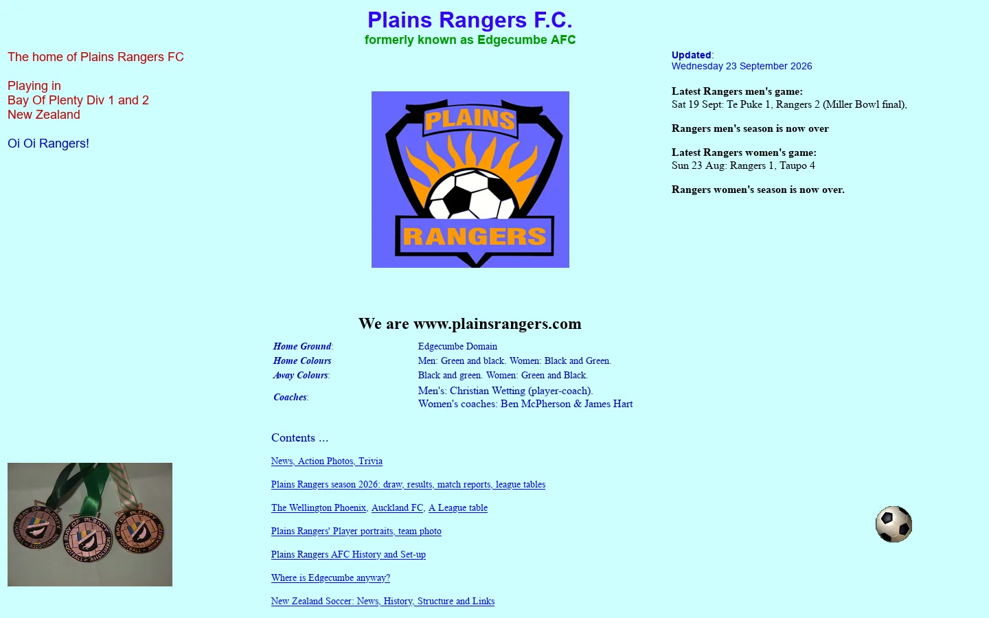 Plains Rangers AFC (Edgecumbe, New Zealand) 首页截图