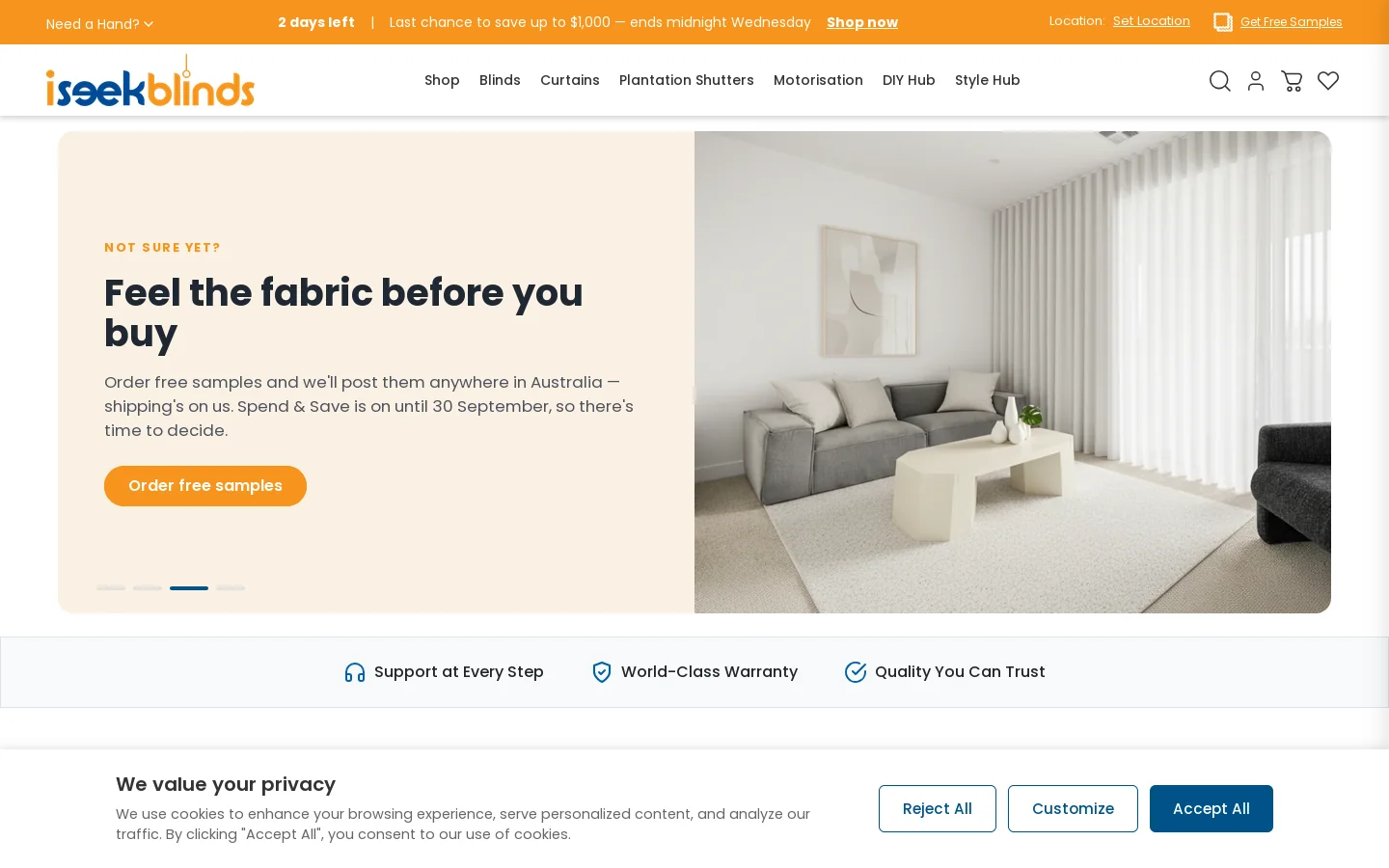 DIY Quality Custom Blinds, Curtains & Shutters Online 首页截图