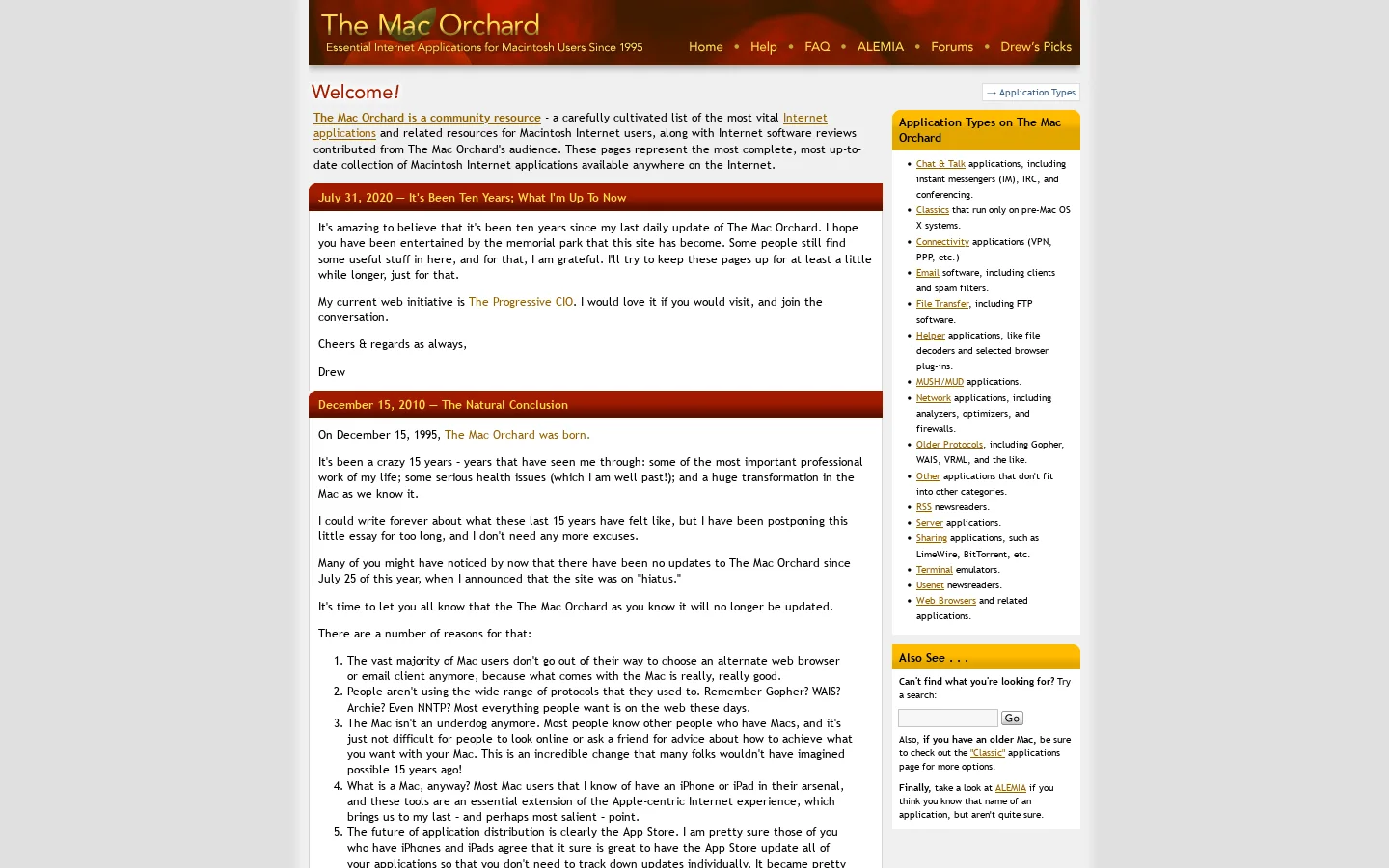 Macintosh Internet Software at The Mac Orchard - Welcome! 首页截图