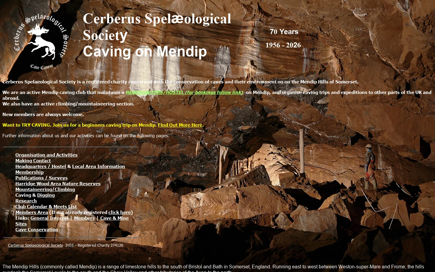 Caving on Mendip - Cerberus Spelaeological Society 首页截图