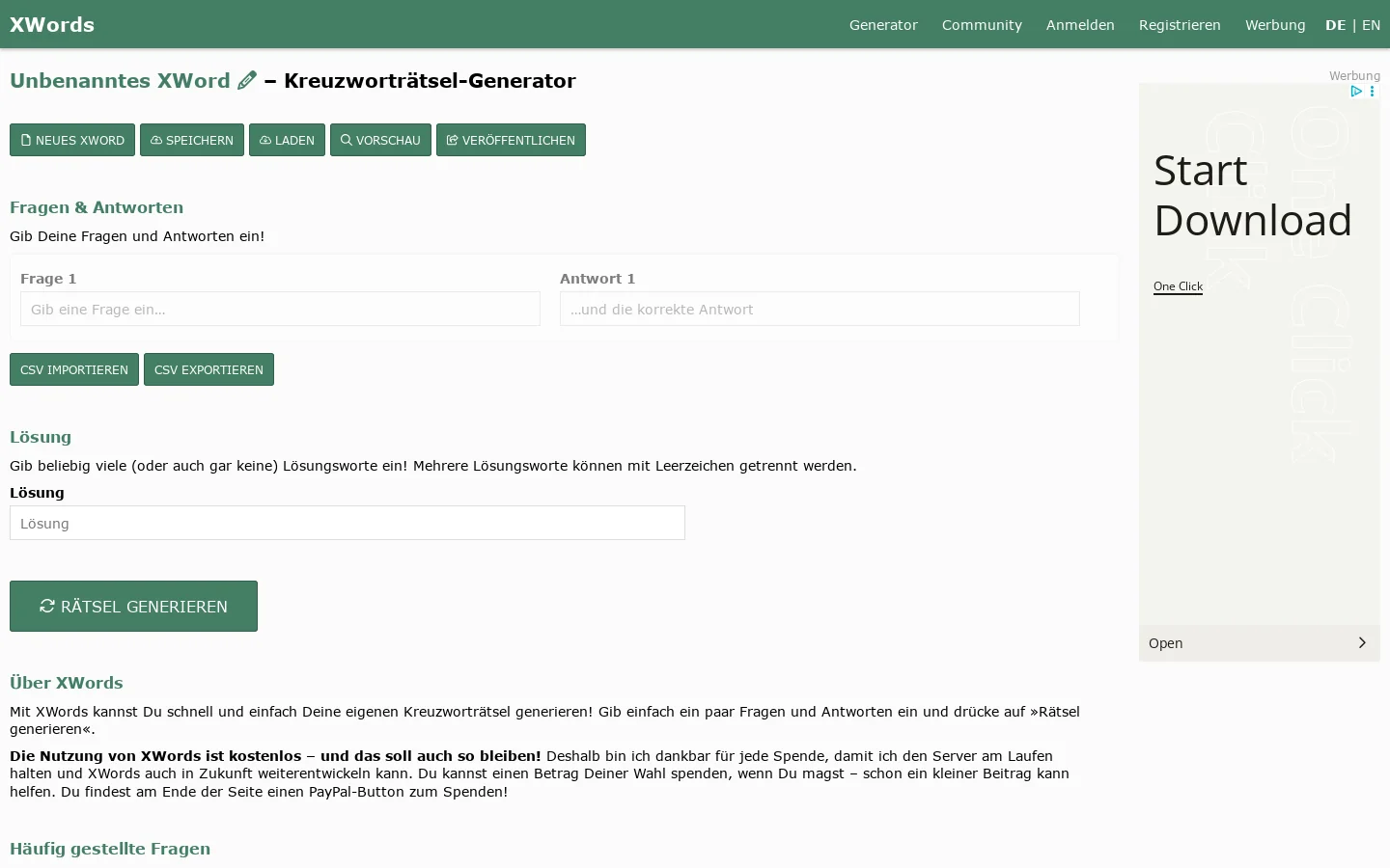 XWords – der kostenlose Online-Kreuzworträtsel-Generator 首页截图