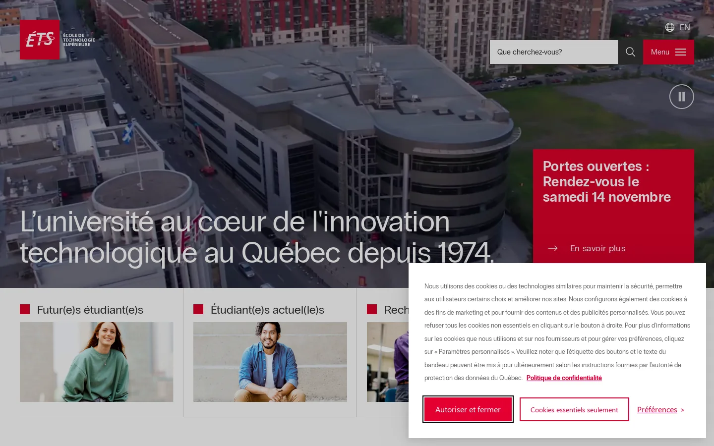 École de technologie supérieure - ÉTS Montréal 首页截图