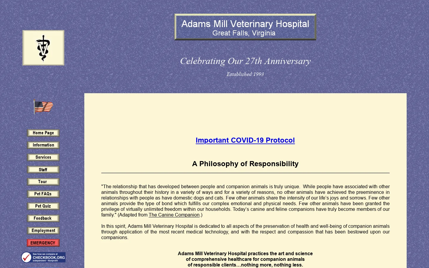 Adams Mill Veterinary Hospital 首页截图