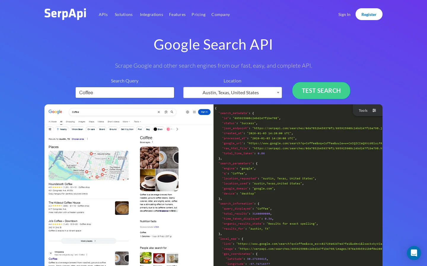 serpapi.com 首页截图
