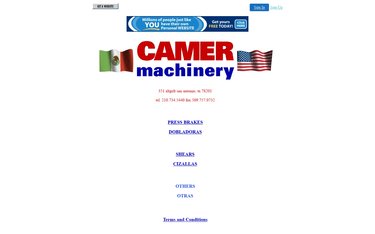 Welcome to CAMER Machinery 首页截图