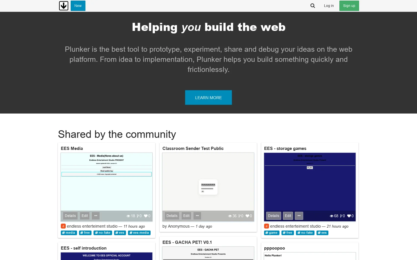 Plunker - Helping you build the web 首页截图