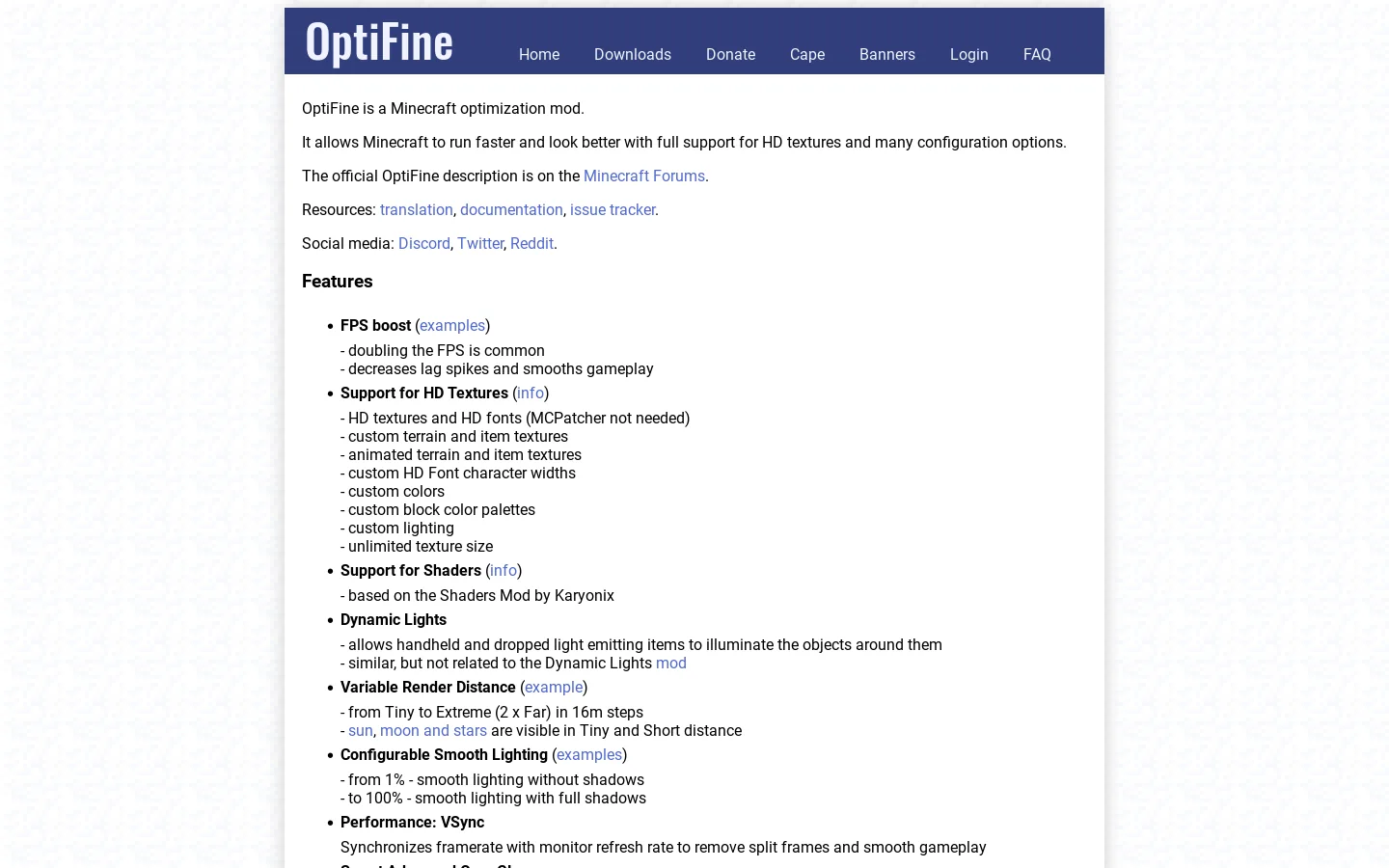 OptiFine 首页截图