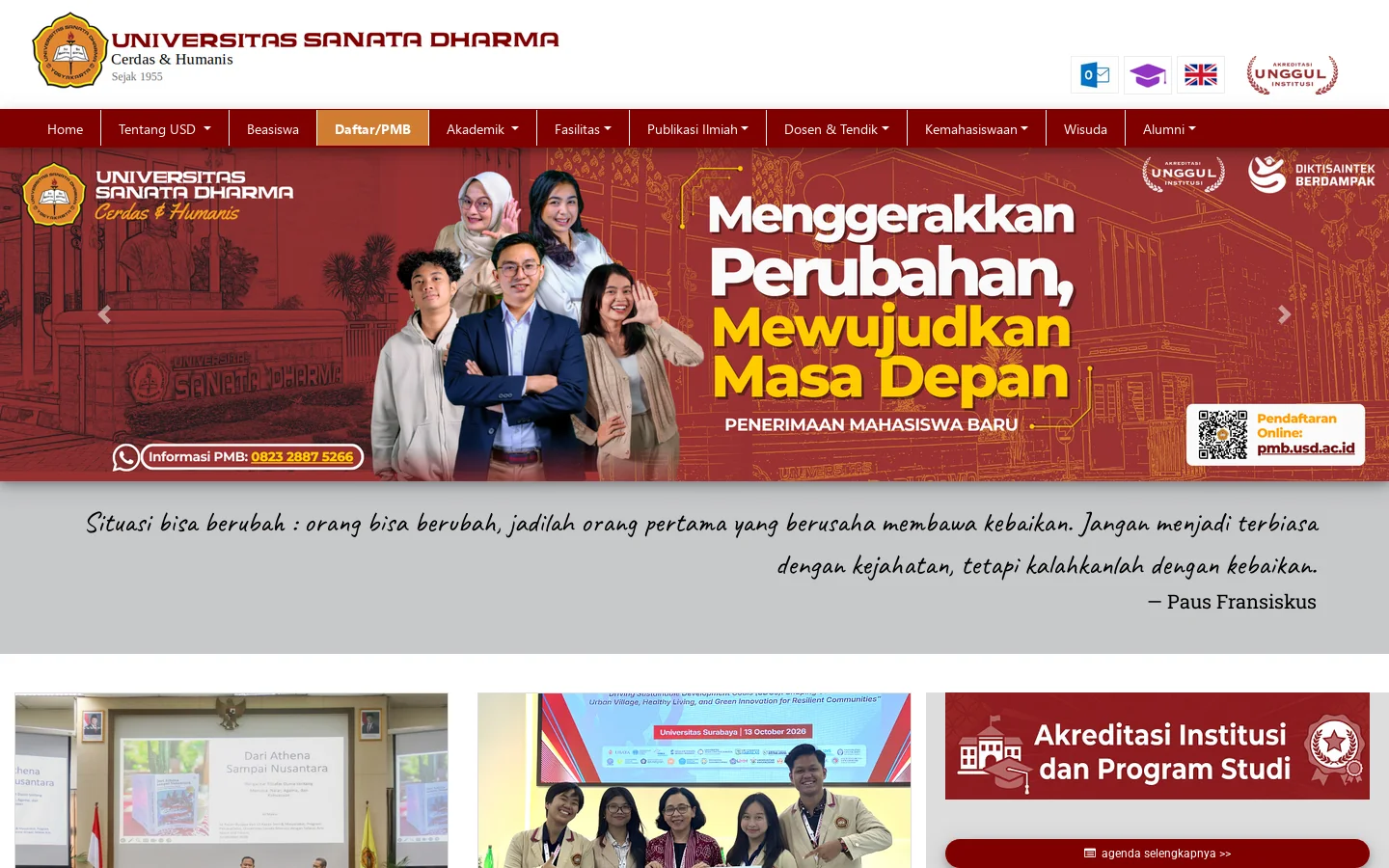 Universitas Sanata Dharma 首页截图