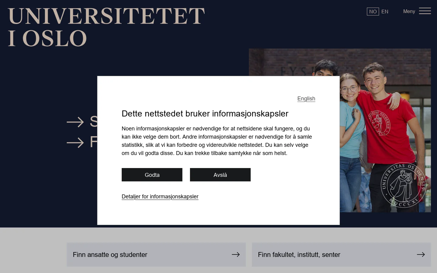 Forsiden - Universitetet i Oslo 首页截图
