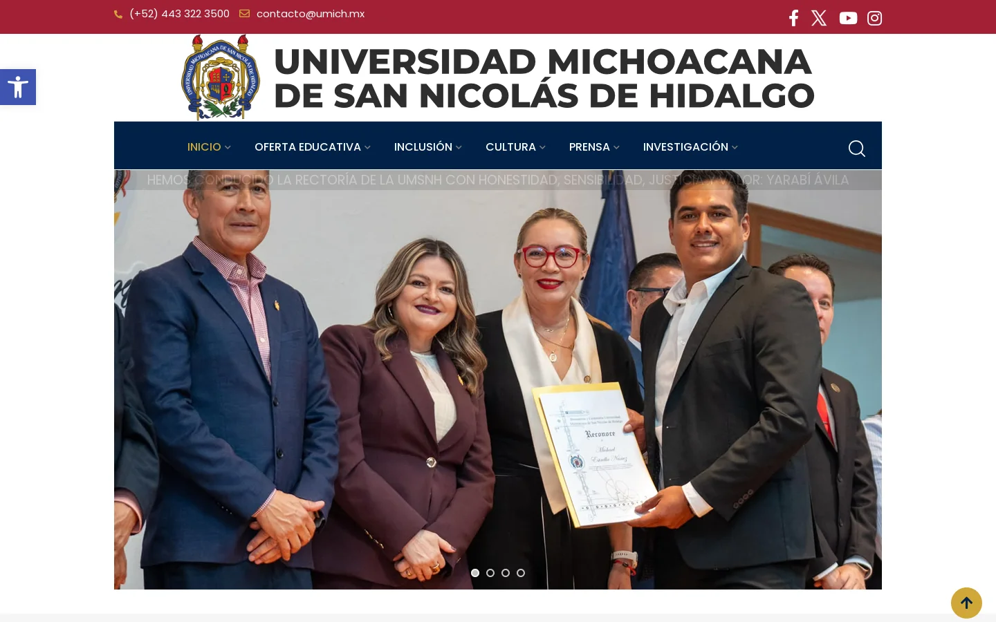 UMSNH – Universidad Michoacana de San Nicolás de Hidalgo. 首页截图