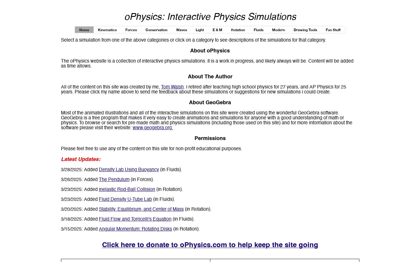 oPhysics 首页截图