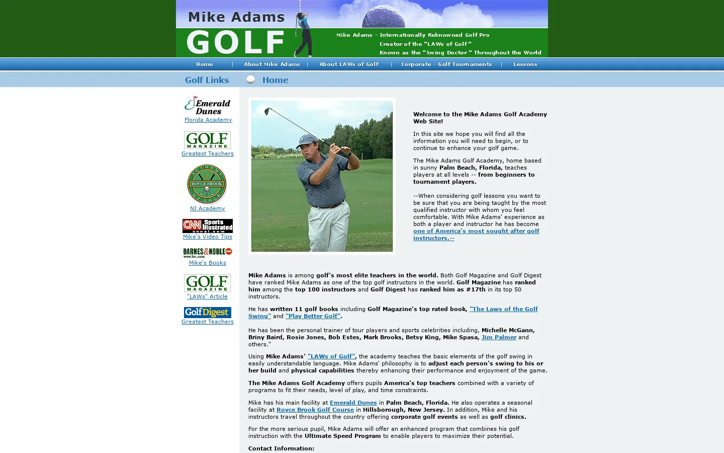 Mike Adams Florida Golf Academy Instructor Teacher Pro Golfer Golfs 首页截图