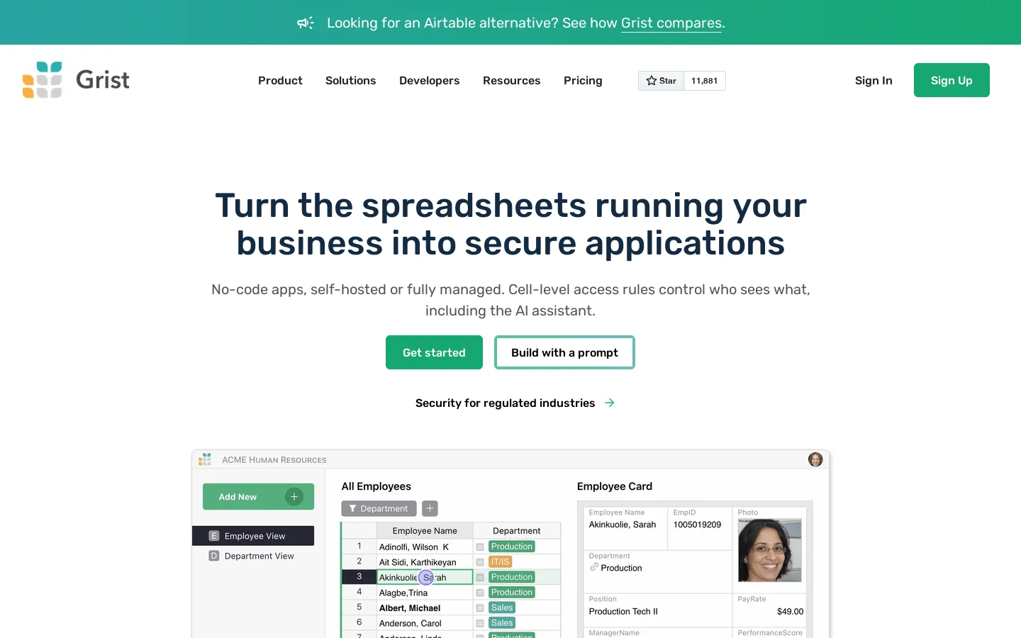 Spreadsheet Software to End Data Chaos | Grist 首页截图