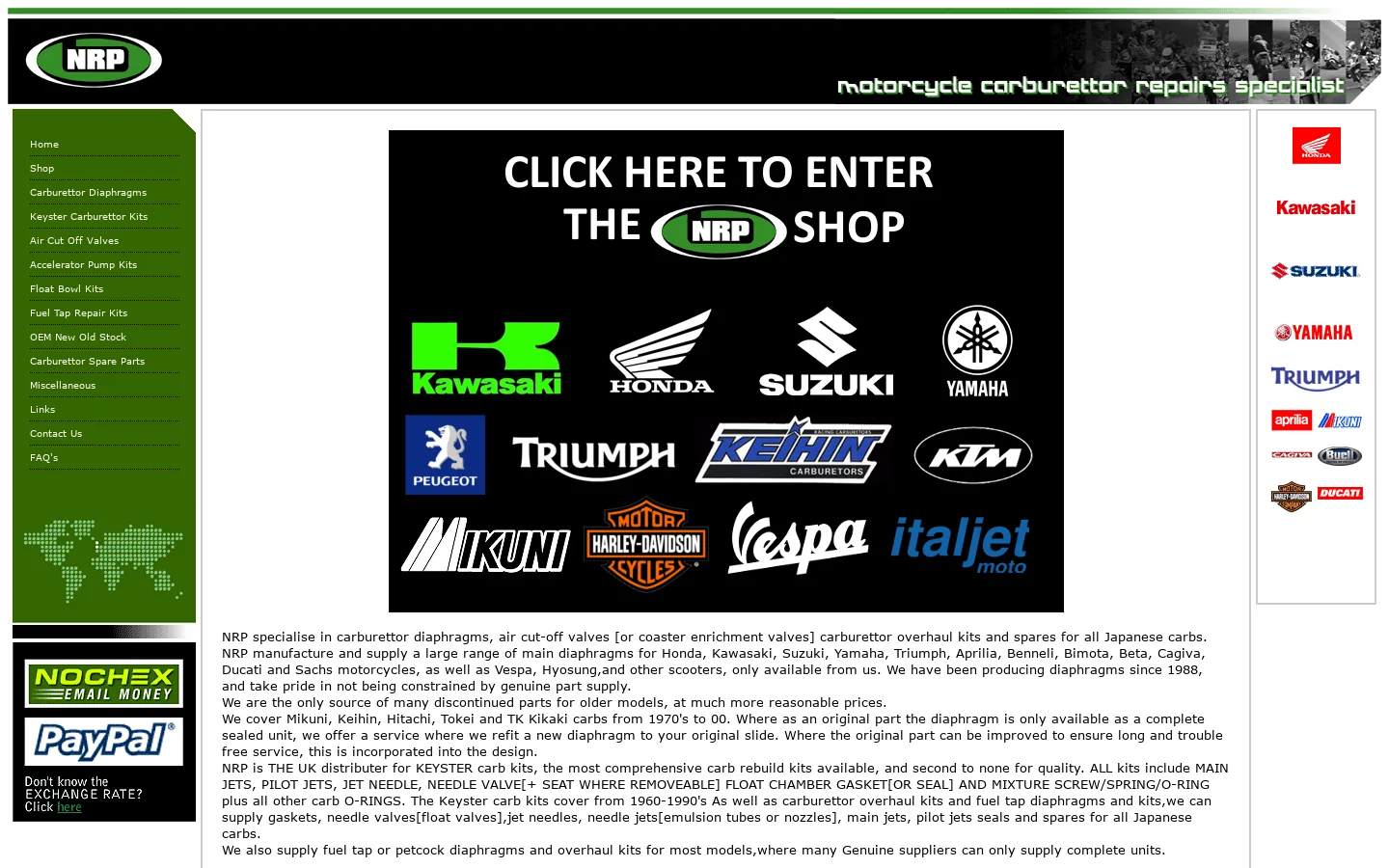 NRP motorcycle carburettor repair specialist 首页截图