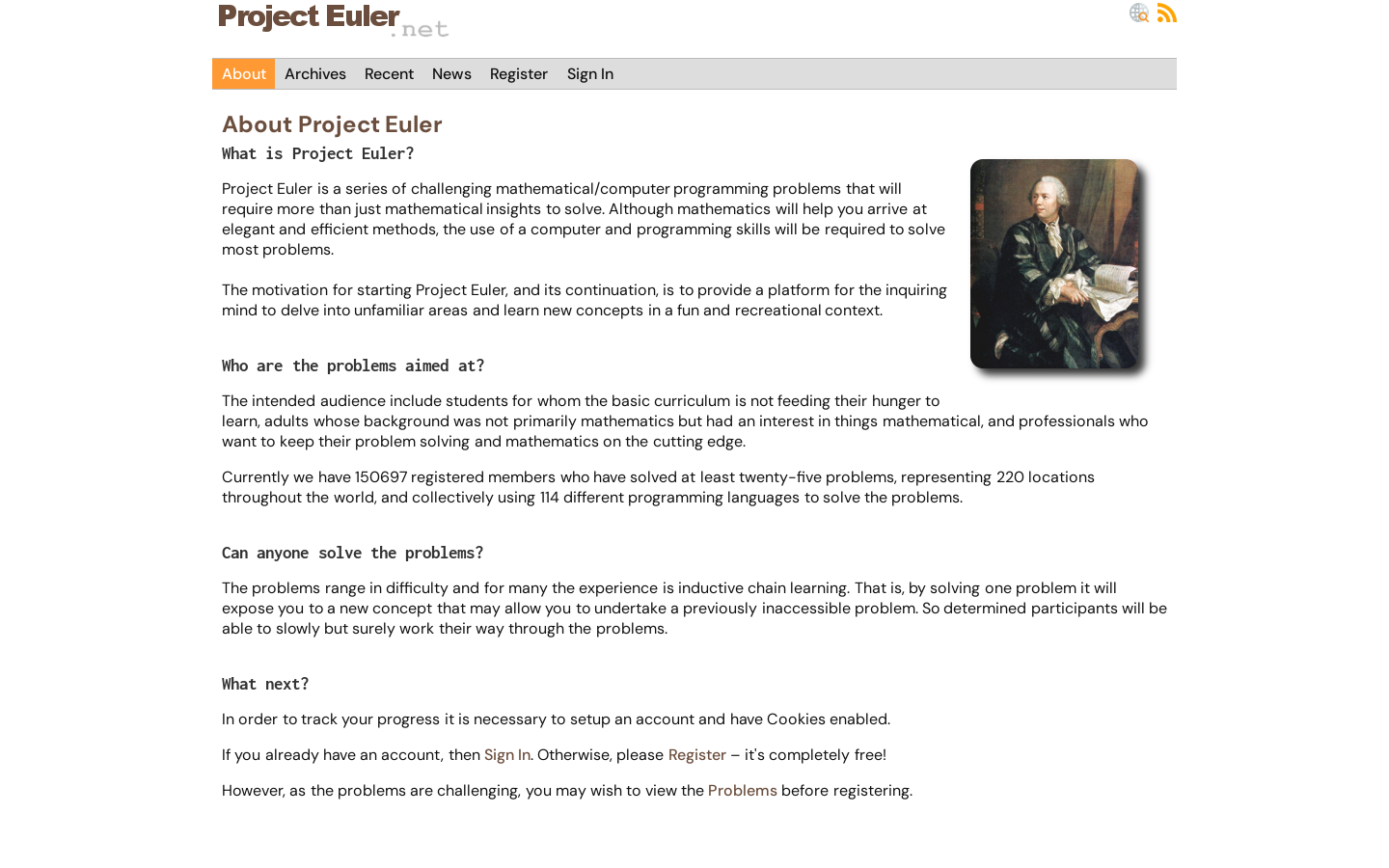 Project Euler 首页截图