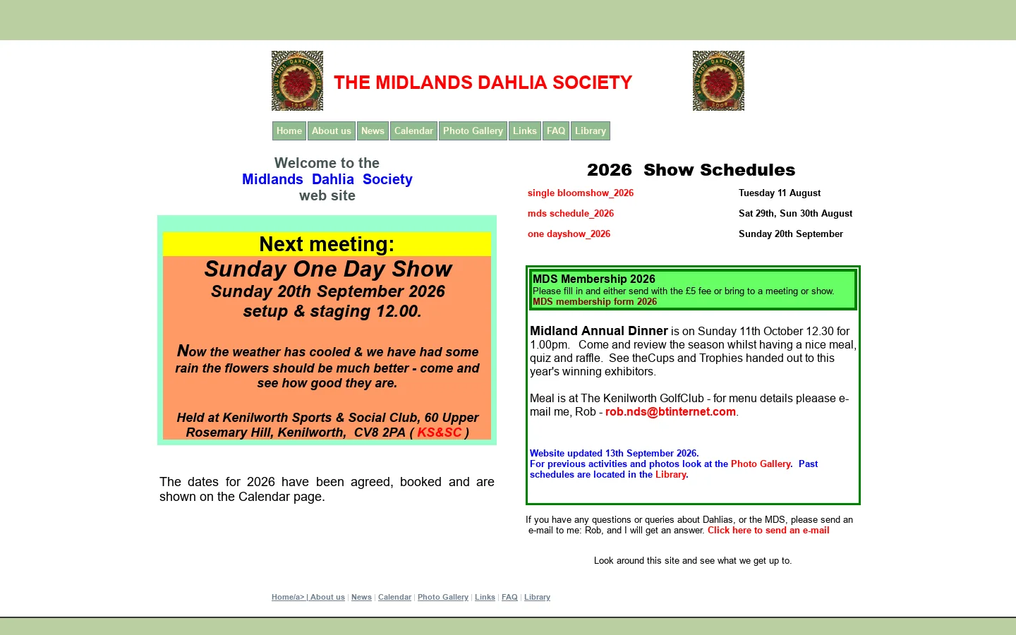 Midlands Dahlia Society Welcome 首页截图