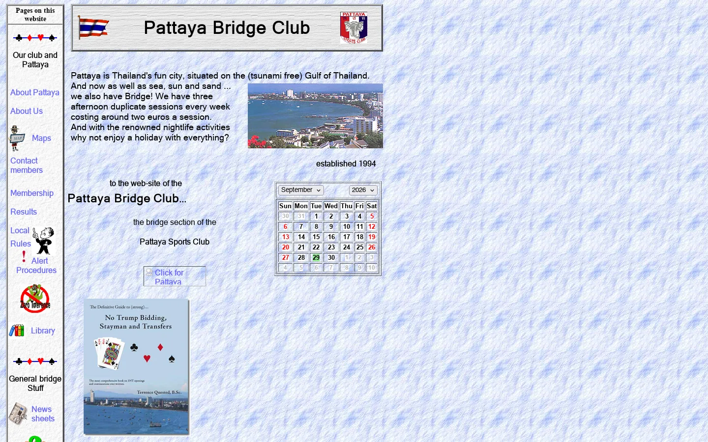 Pattaya Bridge Club, Thailand 首页截图