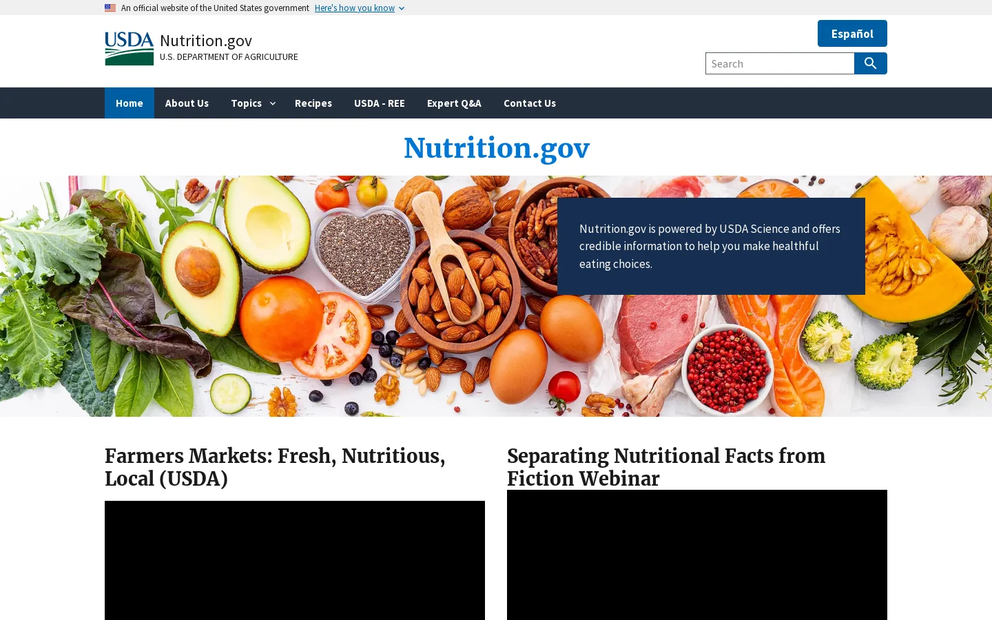 nutrition.gov 首页截图