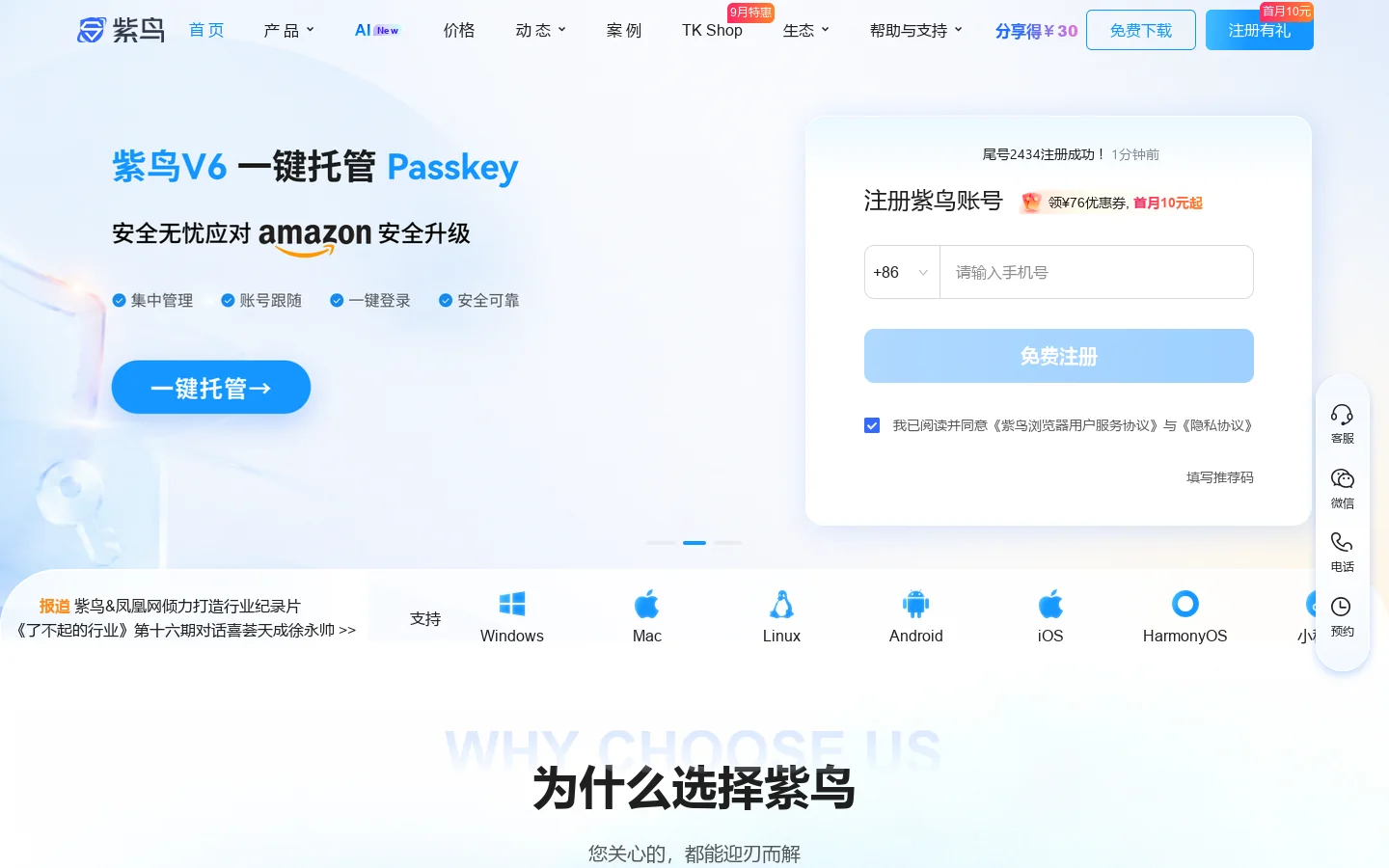 紫鸟浏览器官网 - 跨境电商账号安全管理系统 首页截图