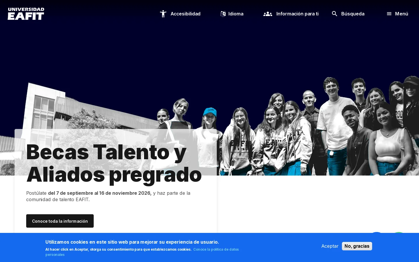 ¡Te damos la bienvenida a la Universidad EAFIT! - Universidad EAFIT 首页截图