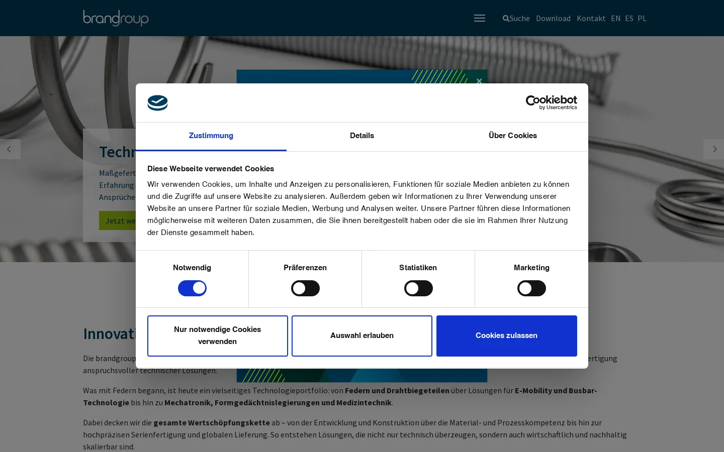 Ihr Federn-Hersteller aus Deutschland ▶ Die brandgroup 首页截图