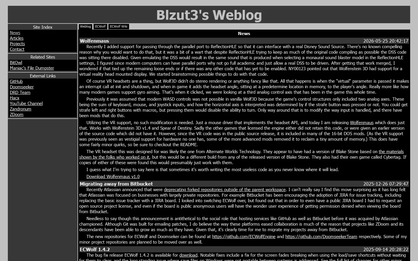 Blzut3's Weblog 首页截图