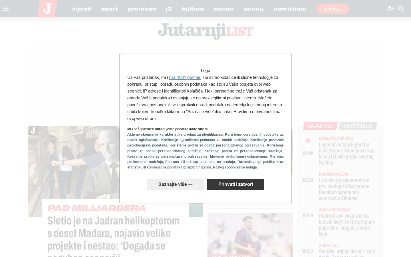 Jutarnji list 首页截图