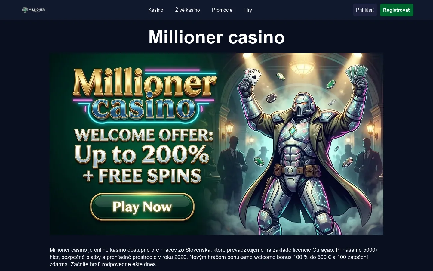 Millioner casino oficiálne ᐉ Prihlásenie 首页截图
