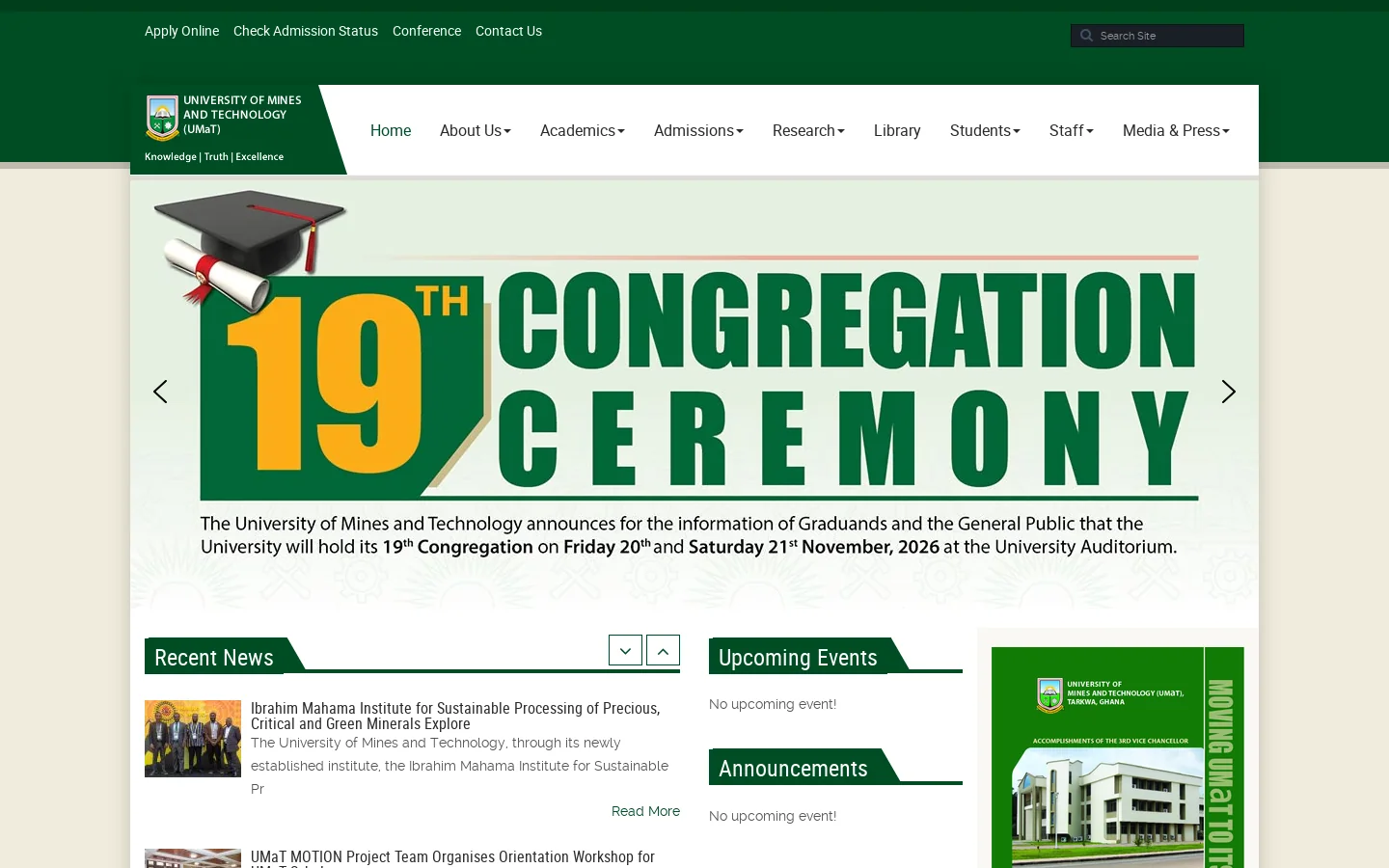 Home | University of Mines and Technology (UMaT), Tarkwa 首页截图
