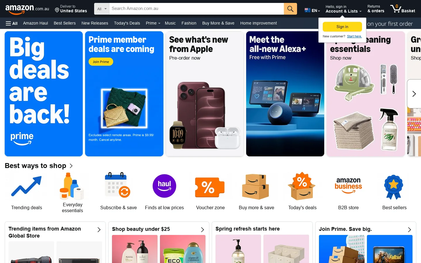 Amazon.com.au 首页截图