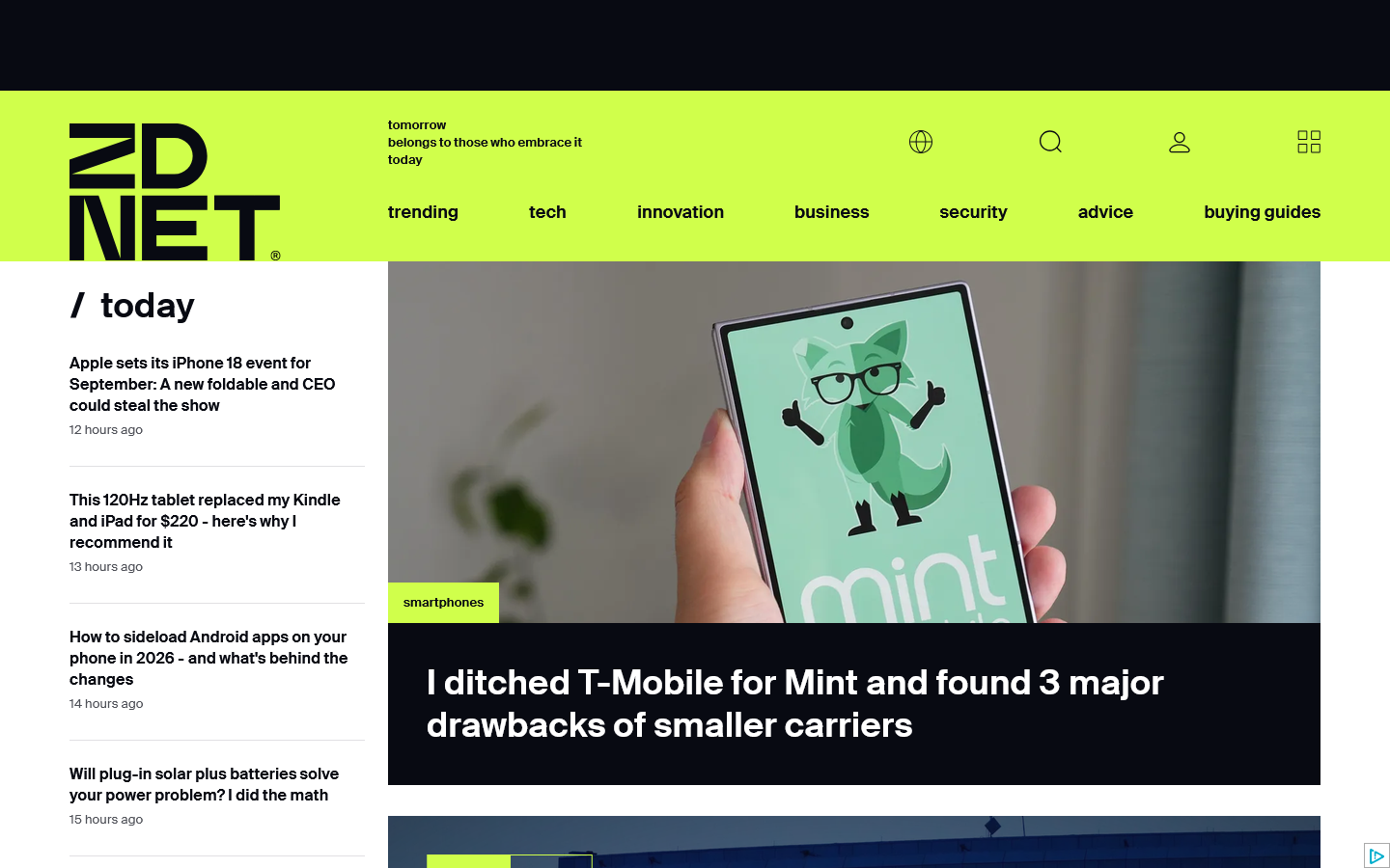 ZDNET 首页截图