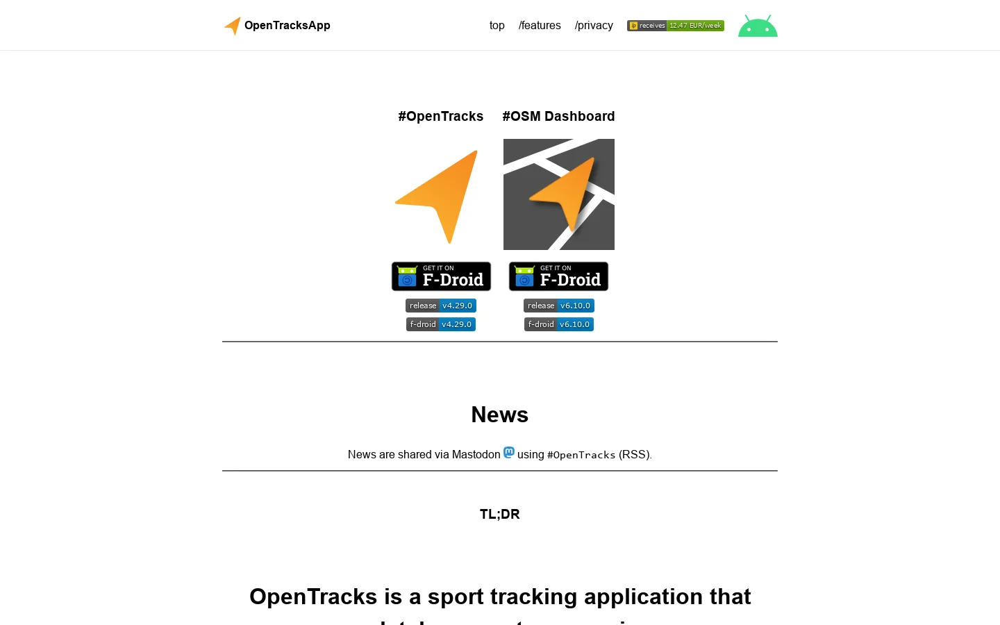 OpenTracksApp 首页截图