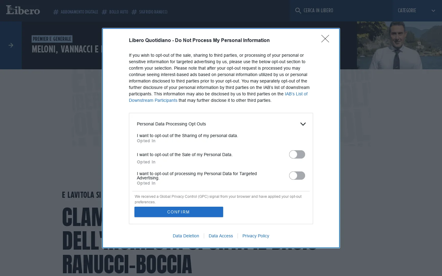 Libero Quotidiano 首页截图