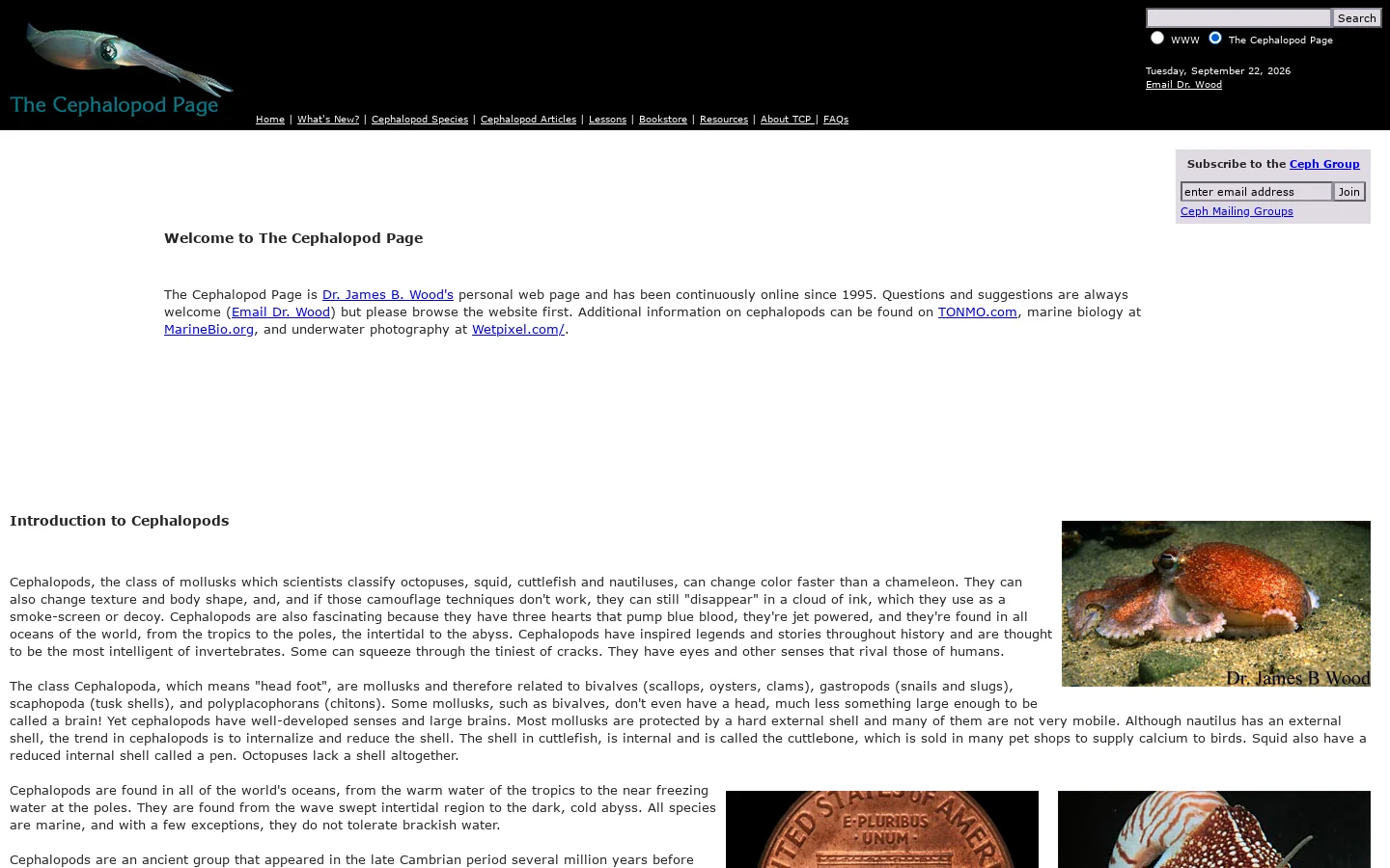The Cephalopod Page 首页截图