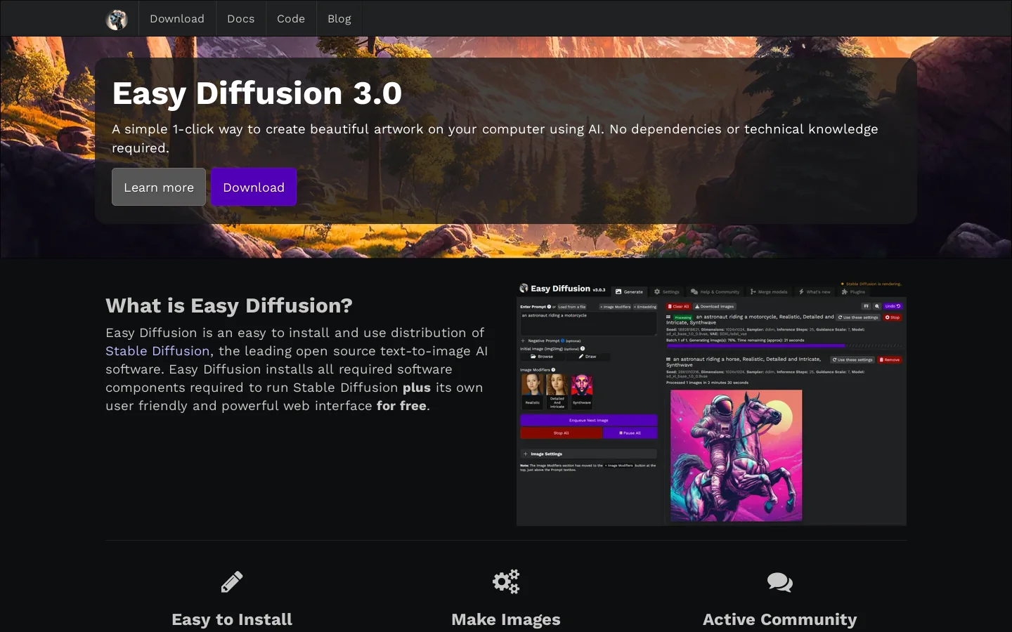 Easy Diffusion v3 首页截图