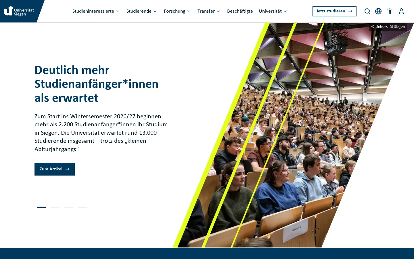 Universität Siegen – Zukunft menschlich gestalten | Universität Siegen 首页截图