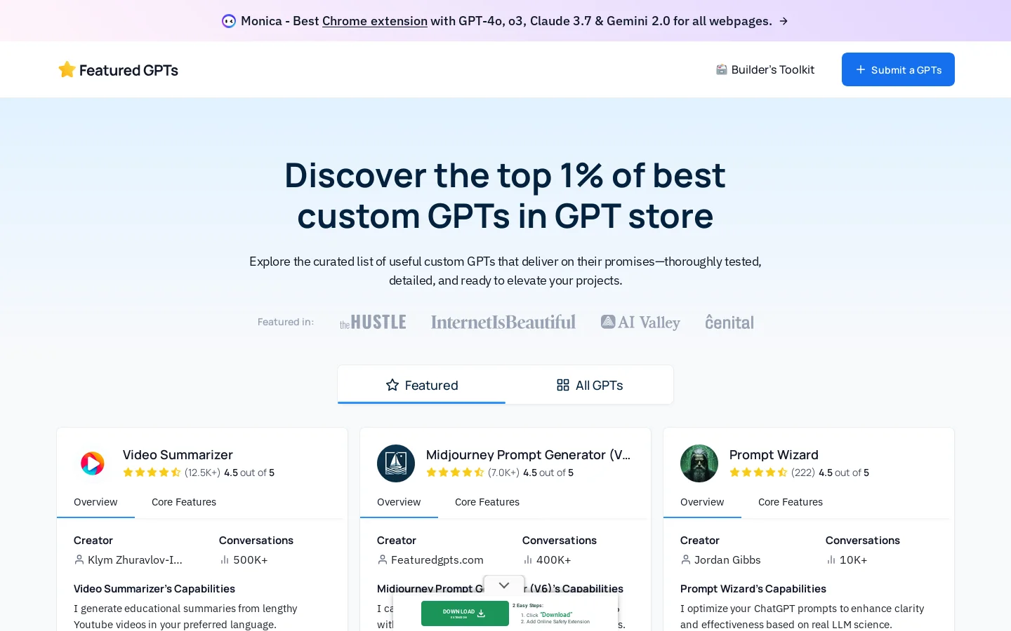 Featured GPTs 首页截图