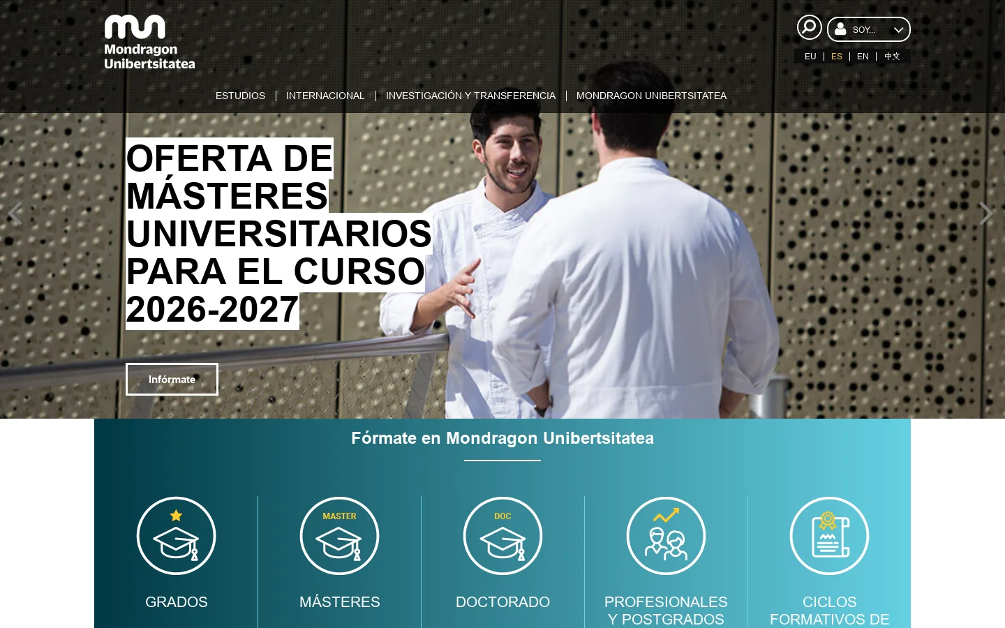Mondragon Unibertsitatea 首页截图