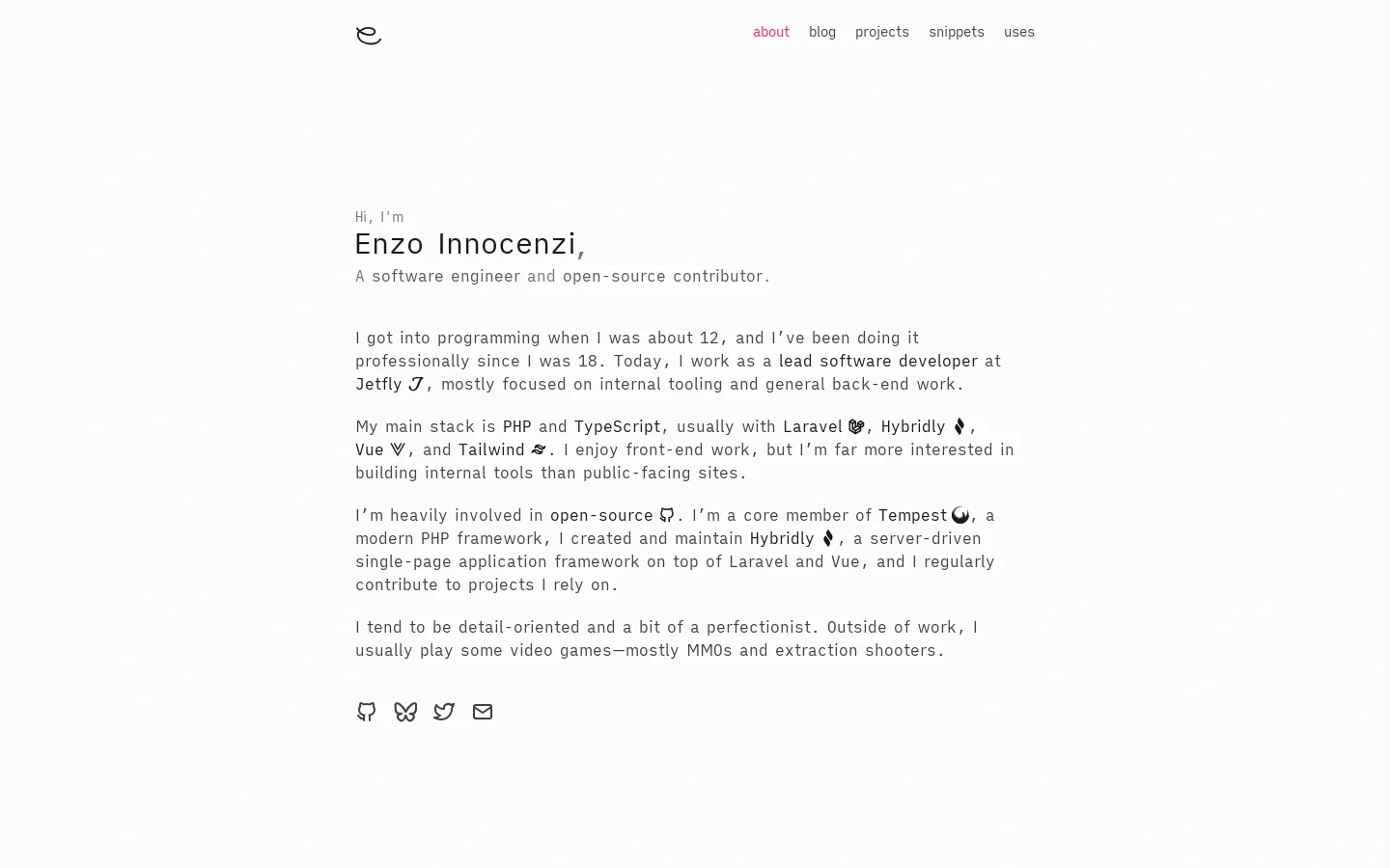 Enzo Innocenzi — Software engineer 首页截图