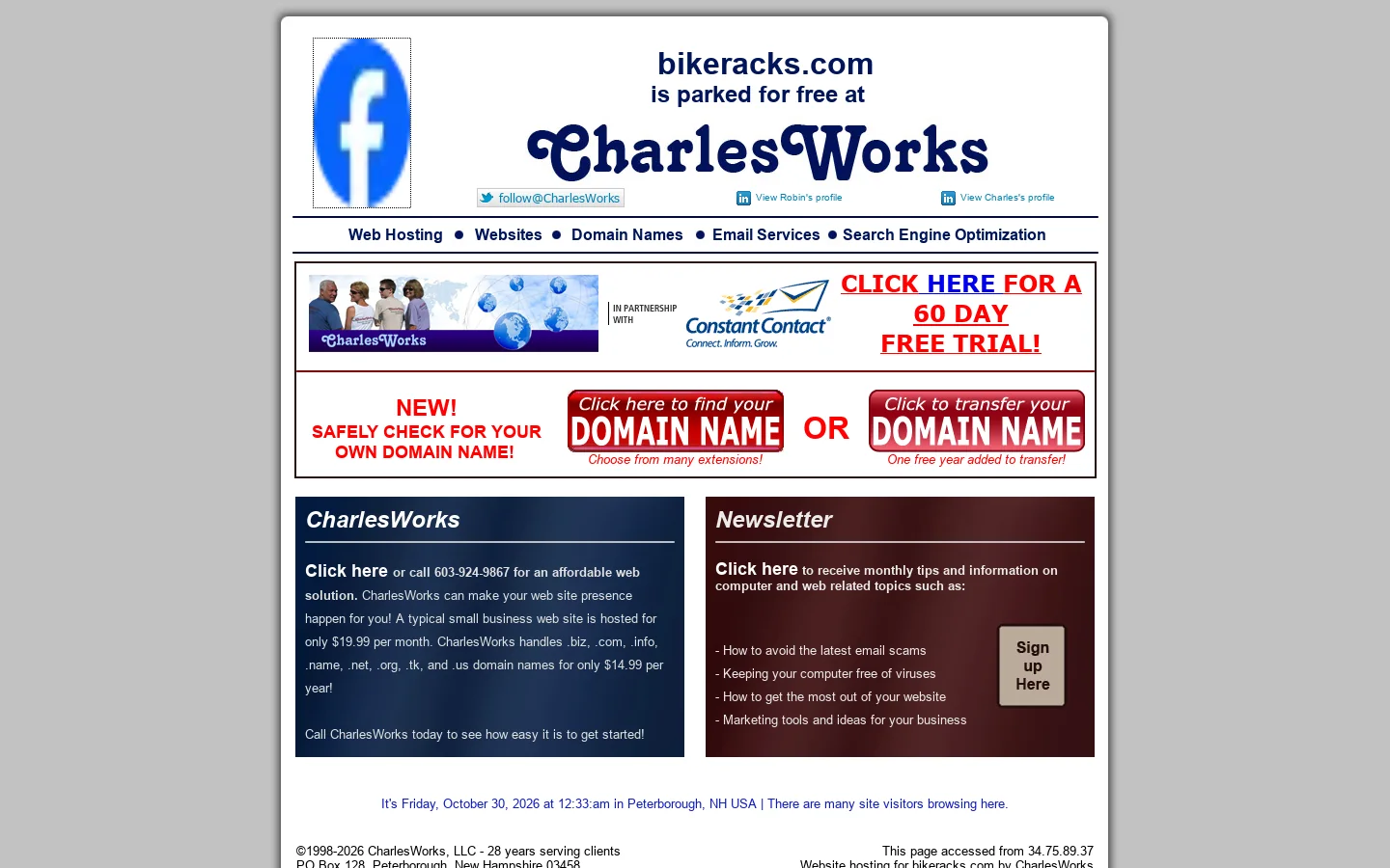 CharlesWorks web hosting web sites domain names like bikeracks.com Search Engine Optimization SEO Peterborough NH! 首页截图